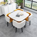 Modern Yuvarlak Mutfak Yemek Masası Seti 4 Sandalyeli 5 Parça Yemek Takımı Çeşitli Senaryolar için Yuvarlak Konferans Masası 27,5 x 29,5 inç (GxY) #35