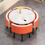 Modern Yuvarlak Ofis Resepsiyon Masası Seti Küçük Konferans Odası için Yer Tasarruflu Yemek Masası Oturma Odası Balkon Kafe veya Ofis için Sandalyeler ile Kaya Döşeme Tasarımı Turuncu Renk
