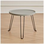Modern Yuvarlak Sehpa, Gri Plastik Üst Kısımlı Alçak Yan Sehpa, Oturma Odası ve Yatak Odası için Çok Yönlü Komidin, Sağlam 3 Metal Ayak, 46 x 39 cm