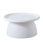 Modern Yuvarlak Sehpa - İskandinav Mantar Tasarımı, Balkon, Oturma Odası için Plastik Mini Yan Sehpa, 28" U x 28" G x 14" Y, Sade Zarif Beyaz Vurgu Masası