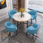 Modern Yuvarlak Yemek Masası - Ofis Bar Balkon için Konferans Masası - Çağdaş Mekanlar için Şık Mavi Tasarım
