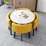 Modern Yuvarlak Yemek Masası Seti 4 Küçük Mutfak Masası 4 Sandalyeli Sehpa ve Sandalye Kombo Balkon veya Ofis Kompakt Yemek Mobilya Seti (Stil 15 80 * 80 * 75 cm)