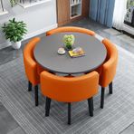 Modern Yuvarlak Yemek Masası Seti 4 Kumaş Sandalyeli Ev Ofis için Yer Tasarruflu Mobilya 90 x 90 * 75 cm Resepsiyon Alanı Yemek Takımı