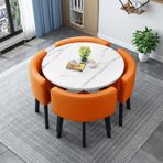 Modern Yuvarlak Yemek Masası Seti 4 Sandalyeli Ahşap Mutfak Masa Seti Oturma Odası ve Yemek Odası için Resepsiyon Masası ve Sandalye Kombinasyonu 80 cm Yuvarlak Konferans Masası Seti Kare Yemek Takımı