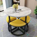 Modern Yuvarlak Yemek Masası Seti 4 Sandalyeli Konferans R Mutfak Ofis veya Resepsiyon Kulübü için Şık ve Fonksiyonel 5 Parça Yemek Takımı (70 cm Masa 90 cm Sandalye)