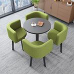Modern yuvarlak yemek masası seti, 4 sandalyeli, ofis resepsiyonu ve ev balkonu için ideal, yeşil kumaş sandalyeler, yemek odası veya boş zaman alanı için mükemmel
