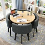 Modern yuvarlak yemek masası seti, 4 sandalyeli, şık mobilyalar, mutfak, oturma odası, küçük ofis veya konferans salonu için ideal, ev veya iş yeri için şık yemek takımı, koyu gri kaplama
