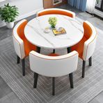 Modern yuvarlak yemek masası seti, 4 sandalyeli, şık mutfak, kahvaltı masası ve sandalye seti, oturma odası, ofis ve kulüp için, zarif yemek odası mobilyaları, küçük alanlar için