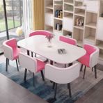 Modern yuvarlak yemek masası seti, 6 sandalyeli, küçük ofis, konferans odası için, 7 parçalı mobilya seti, mutfak, salon ve oturma odası için, toplantı odası, sandalyeli masa, ev veya ofis kullanımı