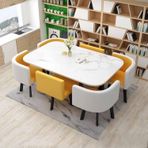 Modern Yuvarlak Yemek Masası Seti 6 Sandalyeli Küçük Ofis Konferans Odası Mutfak Salon Oturma Odası Mobilyaları 7 Parça Toplantı Odası Masa Seti (29 inç)