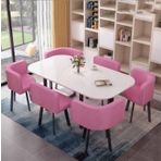 Modern yuvarlak yemek masası seti, 6 sandalyeli, küçük ofis, konferans odası, mutfak, salon ve oturma odası için ideal, şık ve şık 7 parçalı mobilya seti, toplantı ve toplantılar için