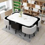 Modern yuvarlak yemek masası seti, 6 sandalyeli, küçük ofis konferans odası, mutfak, salon ve oturma odası için şık mobilyalar, 7 parçalı toplantı odası masa seti
