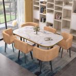 Modern yuvarlak yemek masası seti, 6 sandalyeli, küçük ofis konferans salonları ve mutfak salonu oturma odaları için ideal, çağdaş 7 parçalı toplantı odası mobilya seti