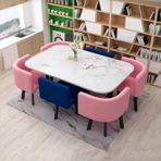 Modern yuvarlak yemek masası seti, 6 sandalyeli, küçük ofis veya konferans odası için, mutfak, salon veya oturma odası için çağdaş mobilyalar, 7 parçalı toplantı masası seti, 91,4 cm çap