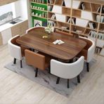 Modern yuvarlak yemek masası seti, 6 sandalyeli, küçük ofis veya konferans salonu için, mutfak, salon veya oturma odası için komple mobilya seti, 7 parça, toplantı odası masası, sandalyeli