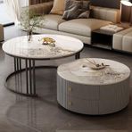 Modern Yuvarlak Yerleştirme Sehpaları 2'li Set Geniş Depolama Oturma Odası Yatak Odası Ofis Balkon için Kolay Bakım Şık Gri (59,9 x 34,7 cm & 27,5"x17,7")