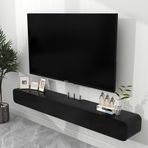 Modern Yüzer TV Standı 180 cm Duvara Monte Kabine Güç Beslemesi ile Delikler Siyah Ahşap TV Ünitesi Çoklu Boyut Seçenekleri ile
