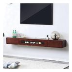 Modern Yüzer TV Ünitesi Duvara Monte Çekmeceli ve Cam Kapılı Eğlence Merkezi Oturma Odası ve Yatak Odası için Şık Medya Konsolu (Kahverengi 180 cm)