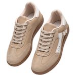 Moderna Kadın Sneaker, Bağcıklı Günlük Spor Ayakkabı, Termo Taban, Pad'li İç Taban, 3 cm Topuk, Konforlu Yürüyüş (Bej, EU Ayakkabı Beden Sistemi, Yetişkin, Kadın, Sayısal, Orta, 38)