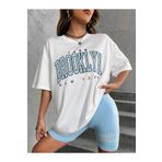 Modernica Brooklyn N.y 1898 Beyaz T-shirt Bebe Mavisi Kısa Biker Tayt - Tayt Alt Üst Takım Baskılı Oversize