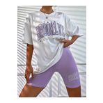 Modernica Brooklyn N.y 1898 Beyaz T-shirt Lila Kısa Biker Tayt - Tayt Alt Üst Takım Baskılı Oversize