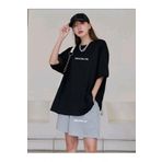 Modernica Brooklyn Yazı T-shirt Penye Şort - Siyah Gri Şort Tişört Takım Baskılı Oversize Bisiklet Yaka