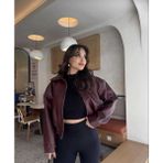 Modestia Kadın Bordo Fermuarlı Crop Deri Bomber Mont
