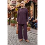 Modestim Kadın Bordo Ikili Tesettür Takım Oversize Gömlek Pantolon Rahat Kalıp Yazlık Şık Günlük Tesettür Kombin - L - XL
