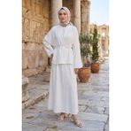 Modestim Kadın Ekru Ceket Kimono Bağlamalı Jile Elbise Ceket Ikili Tesettür Takım Çilek Elbise Takım Kombin - S - M