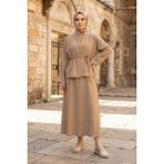 Modestim Kadın Vizon Ceket Kimono Bağlamalı Jile Elbise Ceket Ikili Tesettür Takım Çilek Elbise Takım Kombin - L - XL
