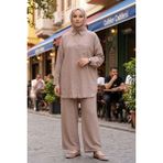 Modestim Kadın Vizon Ikili Tesettür Takım Oversize Gömlek Pantolon Rahat Kalıp Yazlık Şık Günlük Tesettür Kombin - S - M