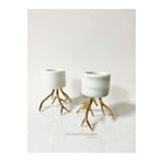 Modestmar Doğal Beyaz Mermer Mumluk, Ayaklı Mumluk, Mermer TeaLight, Gold Ayaklı Mumluk 2 Adet