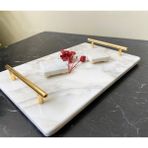 Modestmar Doğal Mermer Söz Nişan Tepsisi 20x30 cm Gold Kulplu Hijyenik Mermer Malzeme