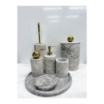 Modestmar Gri Mermer Yuvarlak Banyo Seti Takımı 7 Li Disko Top Gold