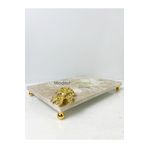 Modestmar Traverten Mermer Sunum Tepsisi 20x30 Gold Çiçek Detaylı Gold Top Ayaklı