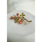 Modex Altın Sarısı Inci Detay Dal Üzeri Gül Broş (6cm) - 6 cm