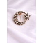 Modex Parlak Taş Detay Özel Tasarım Ay Yıldız Broş (3cm) - 3 cm - Rose