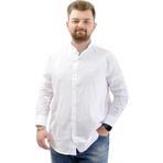 Modexl Büyük Beden Erkek Gömlek Uzun Kol Likralı Keten Gömlek U20385 Beyaz