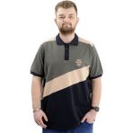 ModeXL Büyük Beden Erkek Polo Yaka Tişört Renk Bloklu U24322 Haki - 3XL