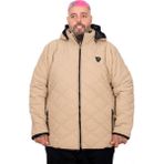 ModeXL Mode Kapıtone Kapşonlu Erkek Mont 7XL Sütlü Kahve Casual Stil Fermuarlı Özellikli