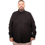 ModeXL Mode Xl Büyük Beden Erkek Gabardin Gömlek Cepli Siyah Uzun Kol Günlük Stil Bol Kesim - 5XL