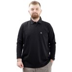 ModeXL Mode XL Büyük Beden Erkek Sweatshirt Polo Yaka Uzun Kol WAFFLE Siyah