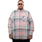 ModeXL Mode Xl Pembe Ekose Desenli Büyük Beden Erkek Oduncu Gömlek Uzun Kol Günlük Stil Bol Kesim - 6XL