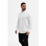 Modi Erkek Keten Kumaş Oversize Uzun Kollu Rahat Kalıp Gömlek - Beyaz - 001 - Beyaz - XL