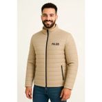 Modi Green Baskılı Erkek Modern Stil Bej Mikro Su Itici Kapitone Astarlı Fermuarlı Bomber Mont - XS