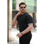 Modi Green Desenli Erkek Günlük Stil Bisiklet Yaka Çizgi Ribanalı Kısa Kollu Tişört - Siyah - 2XL
