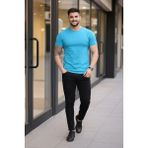 Modi Green Erkek Açık Mavi Bisiklet Yaka Slim Fit Dar Kesim Likralı Günlük Basic Body Tişört - 2XL
