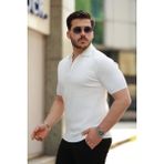 Modi Green Erkek Günlük Stil Fermuarlı Yakalı Kısa Kollu Tişört - Beyaz - 2XL