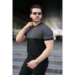 Modi Green Erkek Renk Bloklu Bisiklet Yaka Kısa Kollu Triko Tişört - Siyah - 2XL