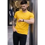 Modi Green Erkek Sarı Bisiklet Yaka Slim Fit Dar Kesim Likralı Günlük Basic Body Tişört